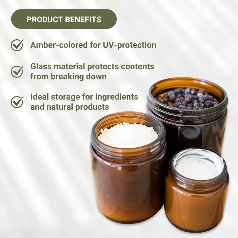 Nature Packaged Glass Amber 4oz Jar - 12 Packs, Empty Round Jars For Beauty Products, Lotion, and Powders - Black Lid - Small Candle Jars - Image 3